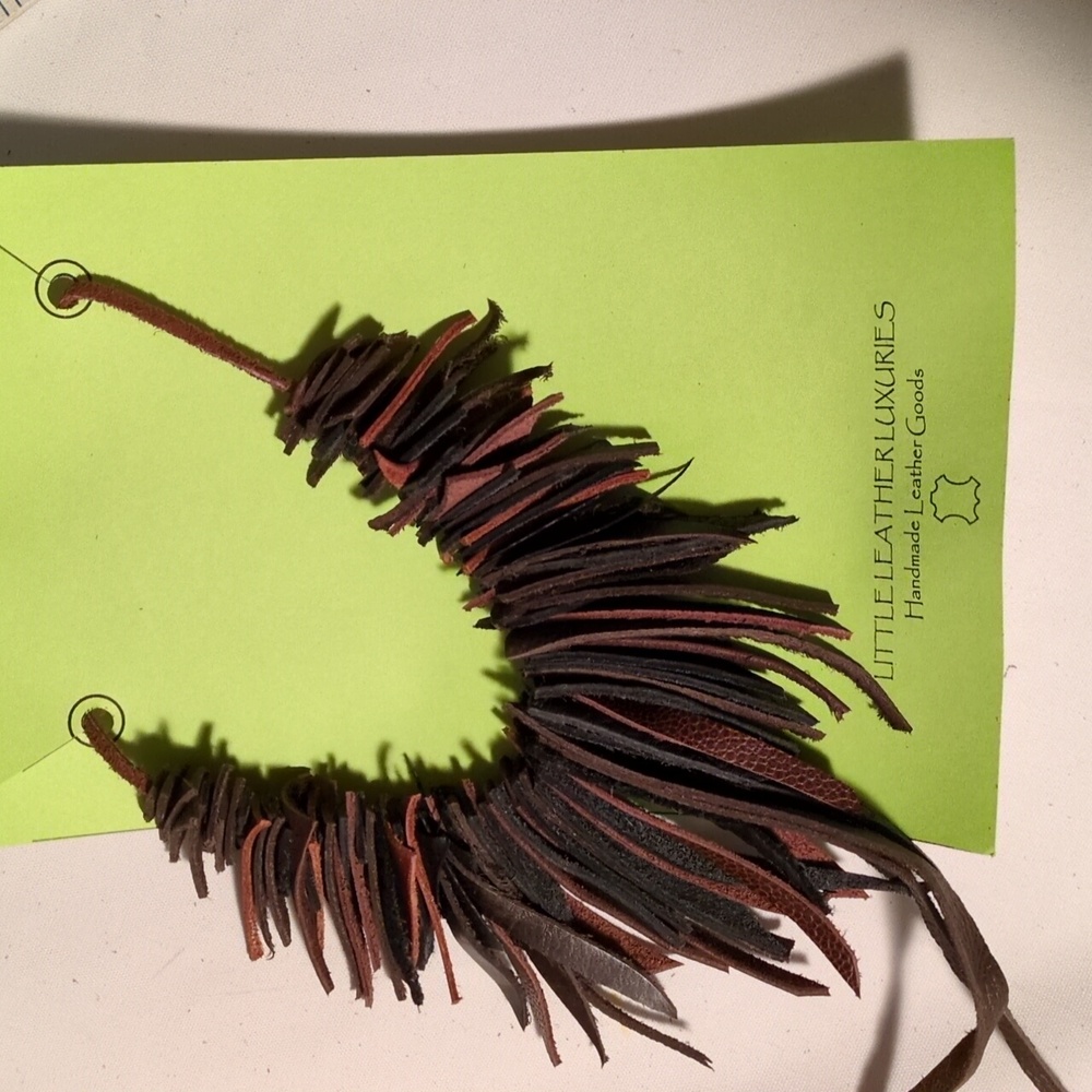 Boho Handmade Genuine Leather FRINGE Statement Necklace-Brown 013 - Picture 9 of 9